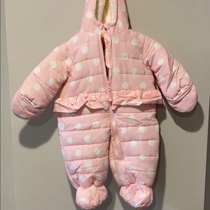 Oshkosh fleece lined pink polkadot ruffle snowsuit